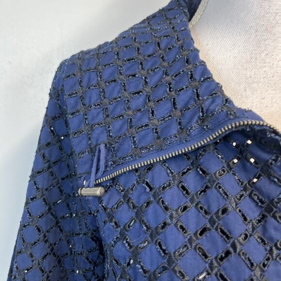 Coldwater Creek Navy Eyelet Blazer Women's 8 Petite Zip Front Nautical Style - Picture 4 of 9